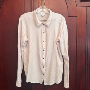 J Jill Stretch Womens Shirt Top Size Med Tall Off White Rayon Blend Button Down